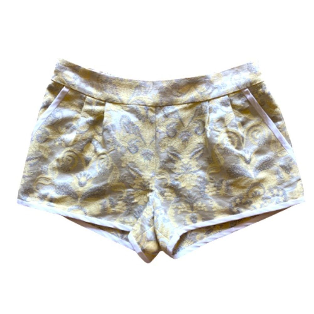 Aritizia Wilfred Flower Jacquard Yellow Silk Pull On Shorts Size 6